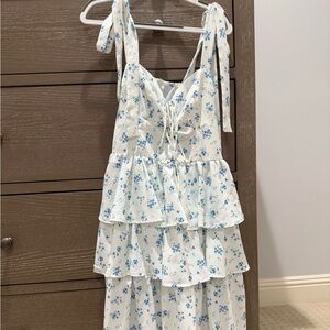 Floral Tiered Dress with Blue Accents